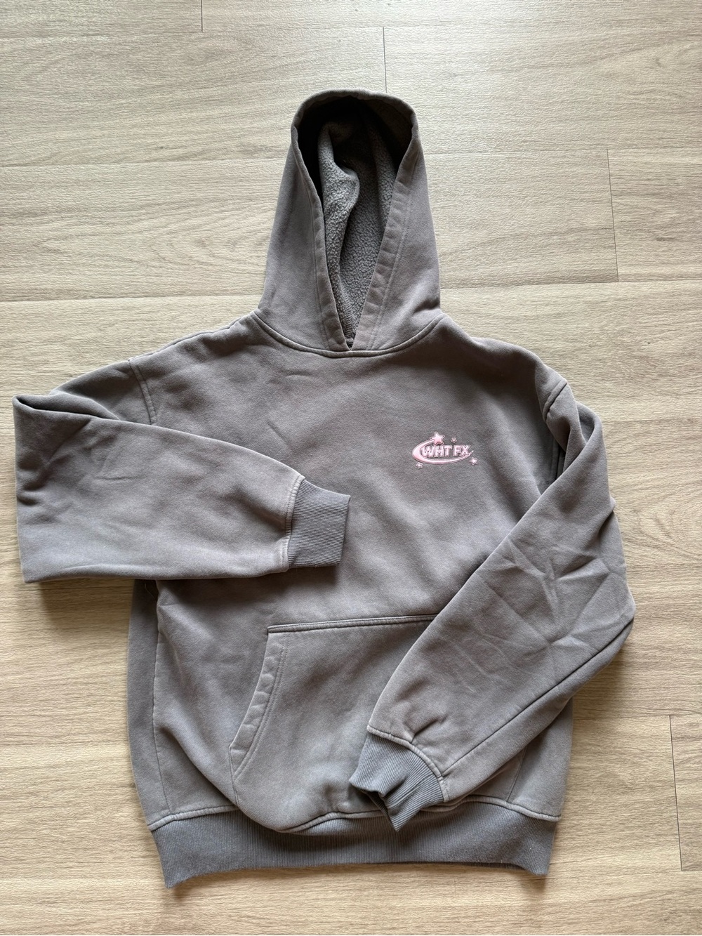 White Fox Gray Hooded Sweatshirt with Pink Logo